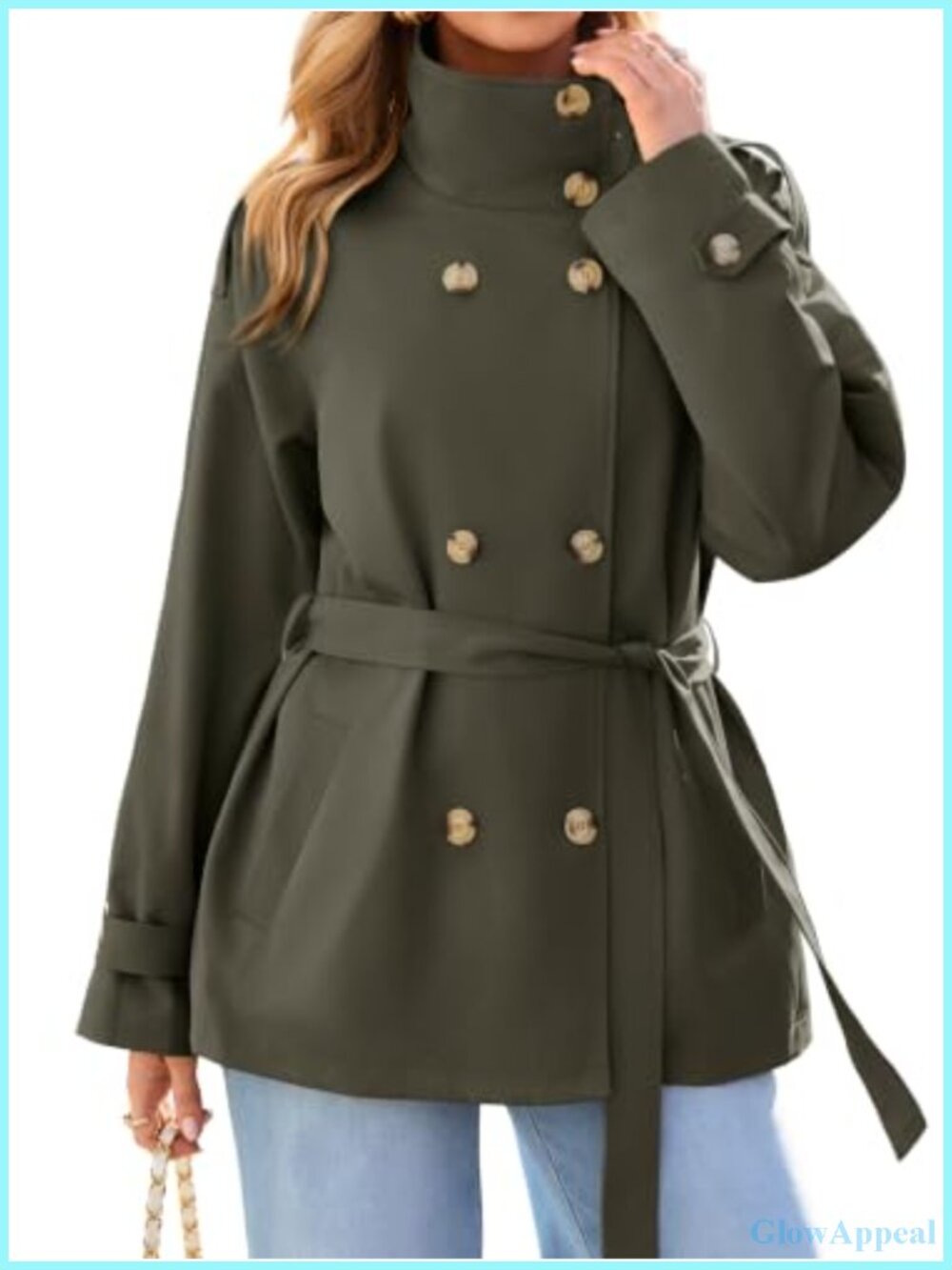 Women's Short Trench Coat Double Breasted Stand Collar Fall Jacket